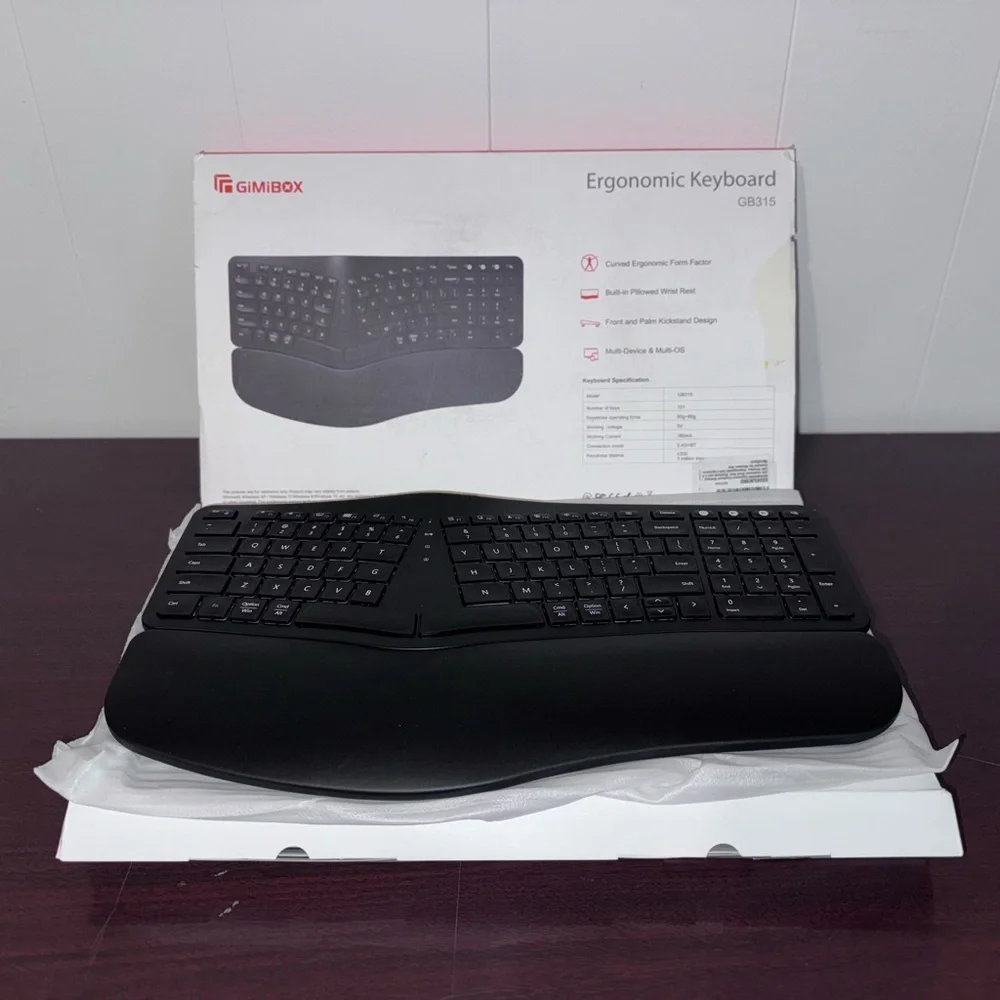 ROCK&ROWN Ergonomic Keyboard with Cushioned Wrist and Palm Rest,Bluetooth. Black